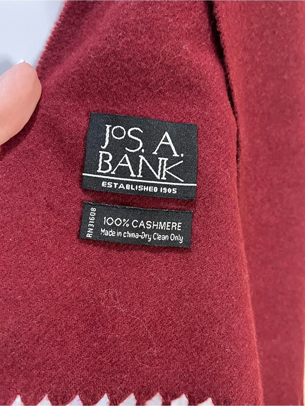 Jos. A. Bank 100% Cashmere Burgundy Scarf 12x60